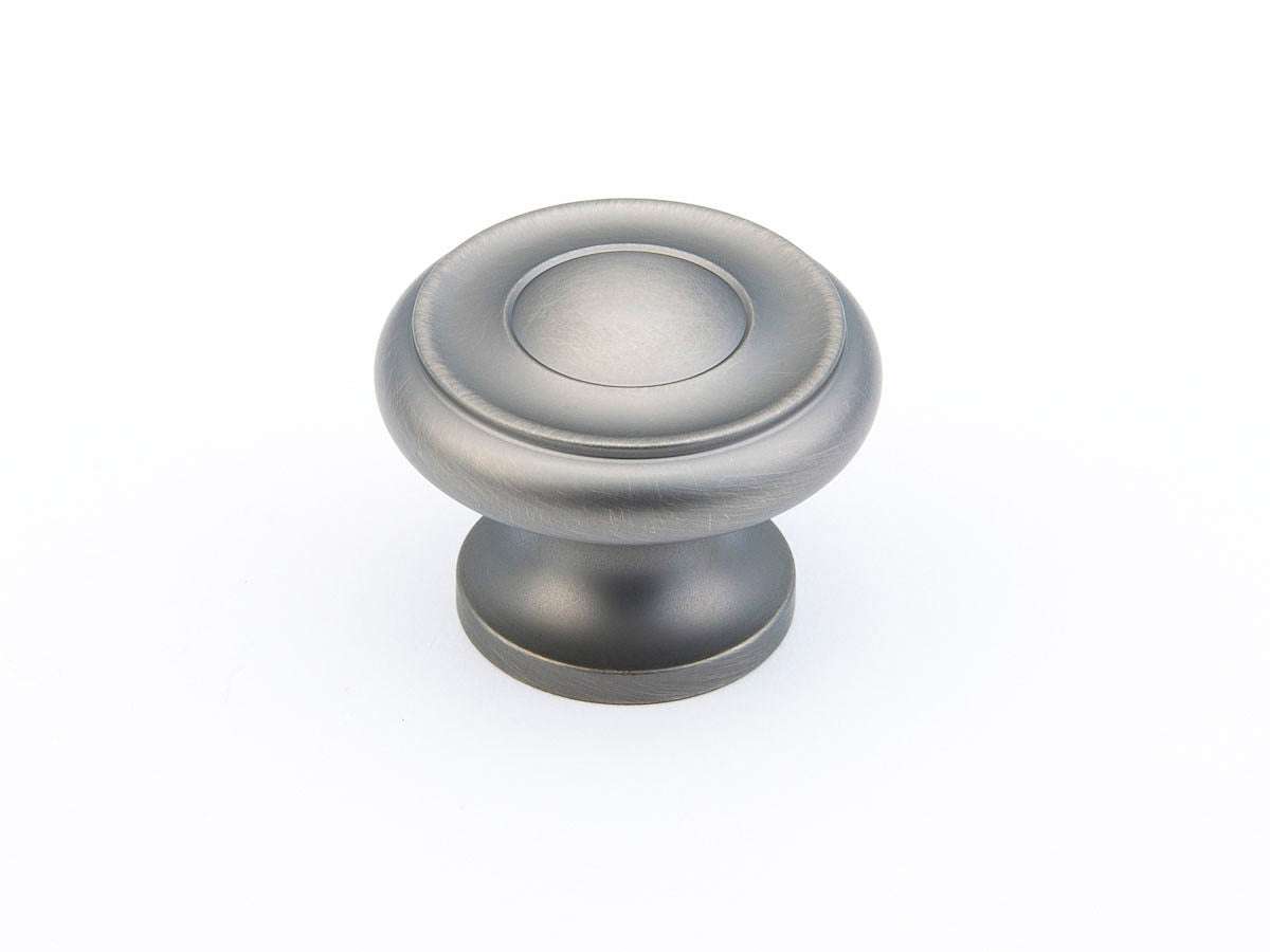 Schaub Traditional / Colonial Stepped Round Knob 1-1/2" Antique Nickel