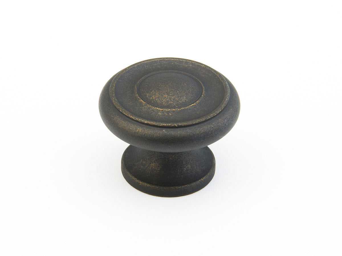 Schaub Traditional Stepped Round Knob 1-1/2" Distressed Bronze