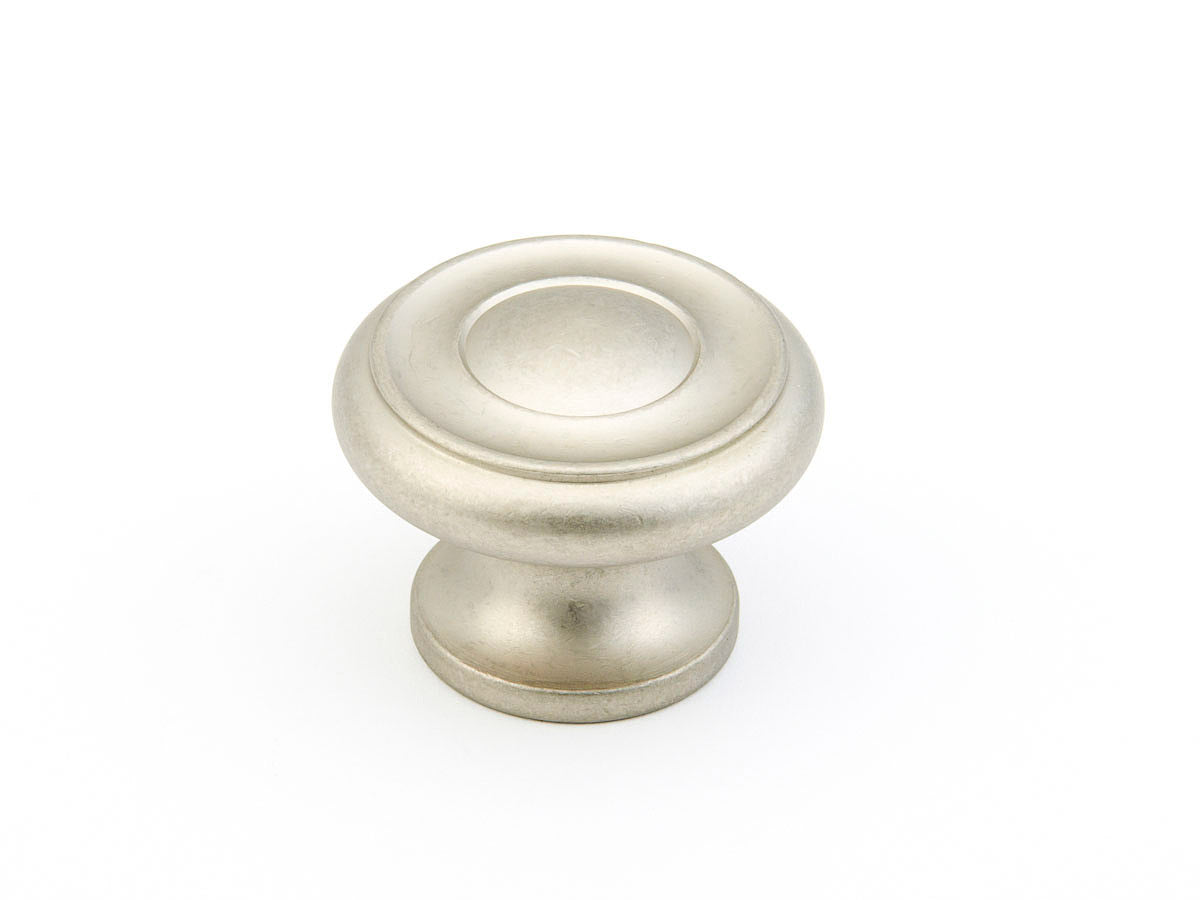 Schaub Traditional Stepped Round Knob 1-1/2" Distressed Nickel