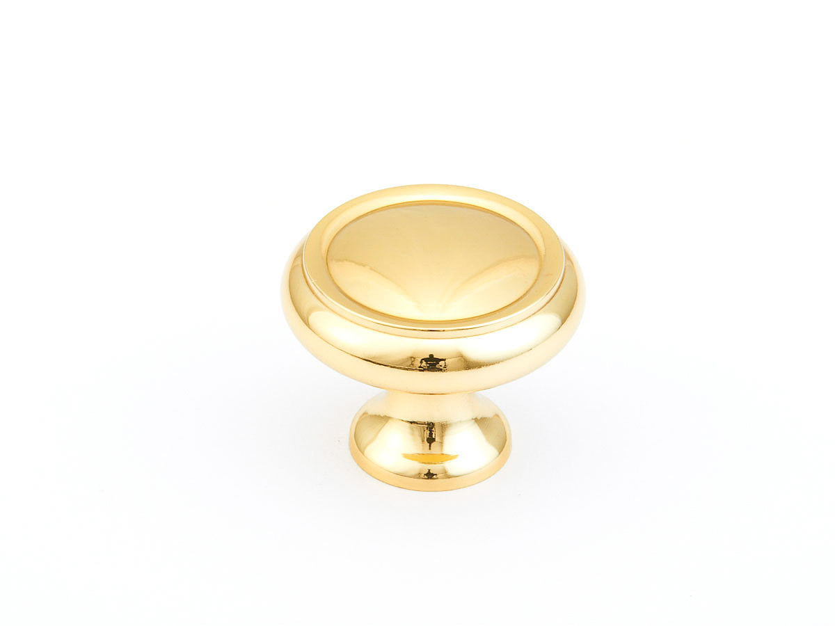 Schaub Traditional Rimmed Round Knob 1-1/4" Polished Brass