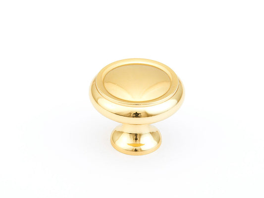 Schaub Traditional Rimmed Round Knob 1-1/4" Polished Brass