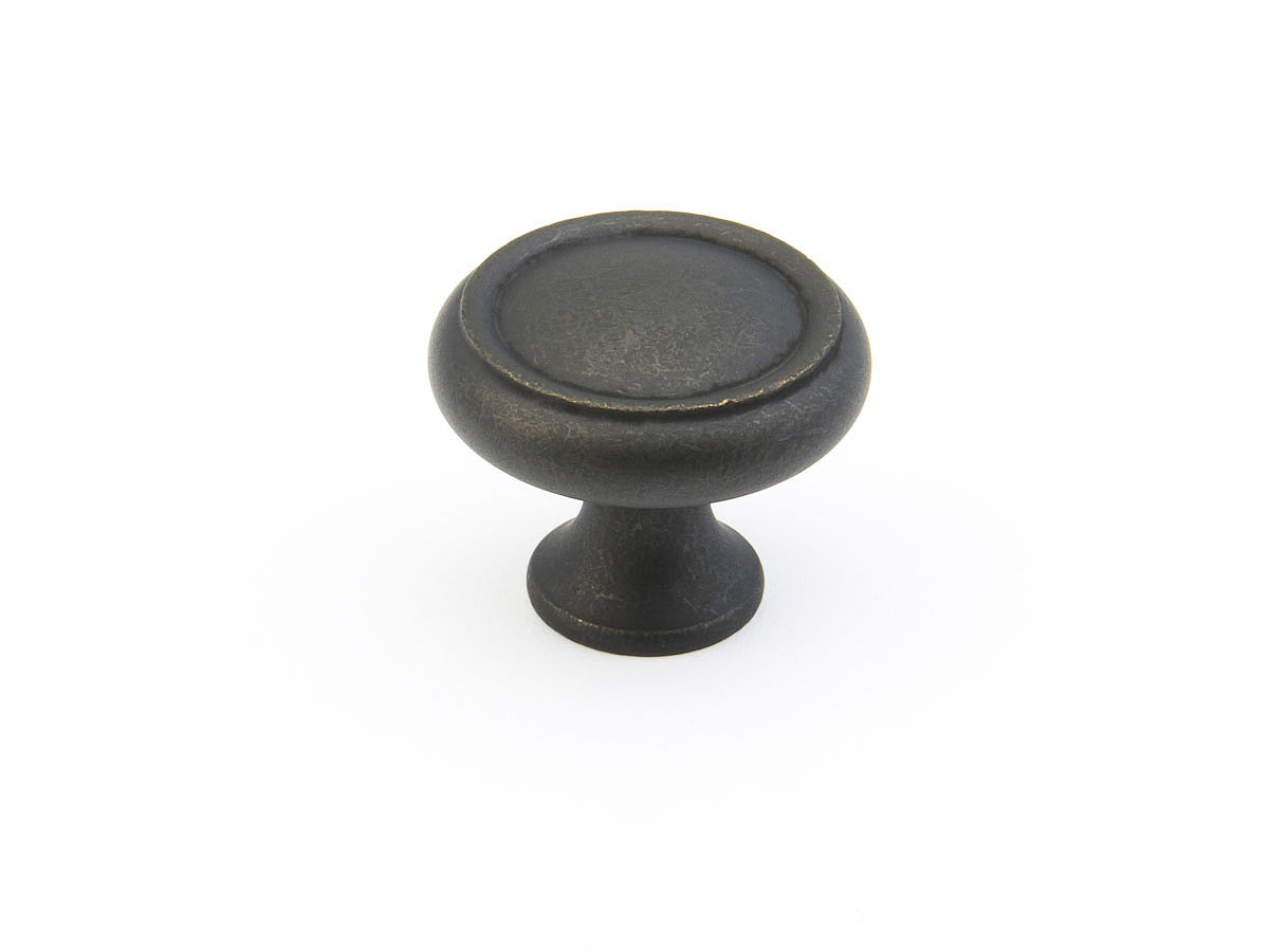 Schaub Traditional Rimmed Round Knob 1-1/4" Distressed Bronze