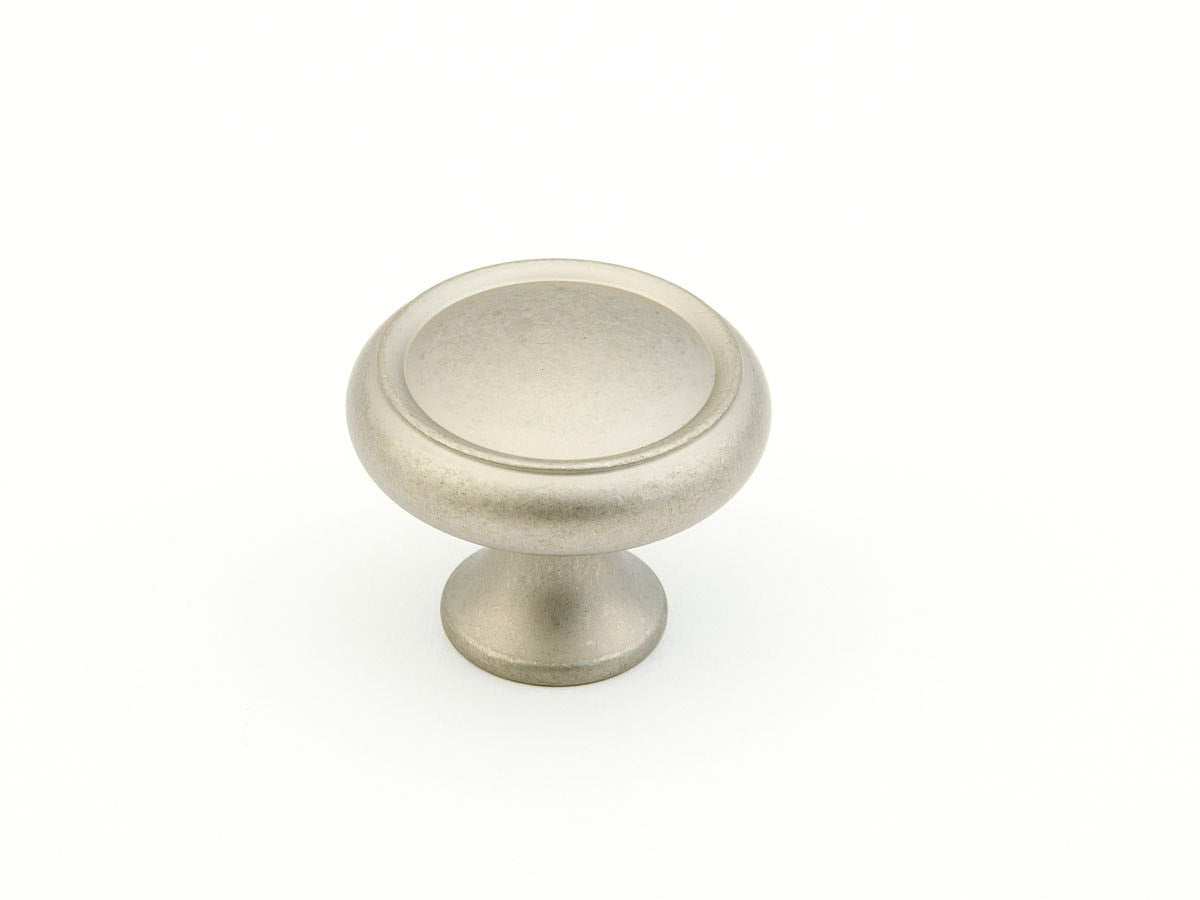 Schaub Traditional Rimmed Round Knob 1-1/4" Distressed Nickel