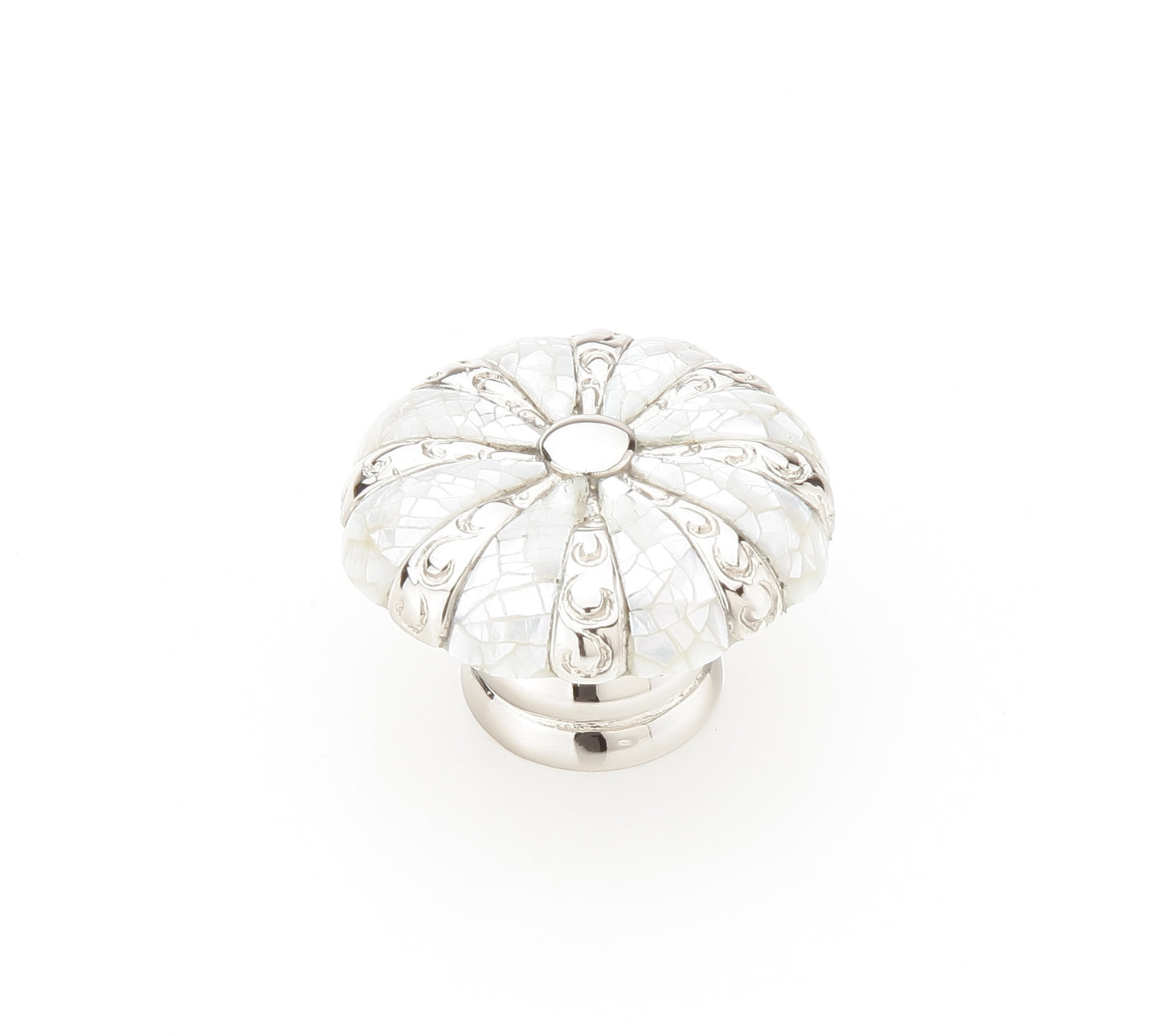 Schaub Mother of Pearl Mother of Pearl inlaid on Solid Brass 1-3/8" Polished Nickel Round Knob