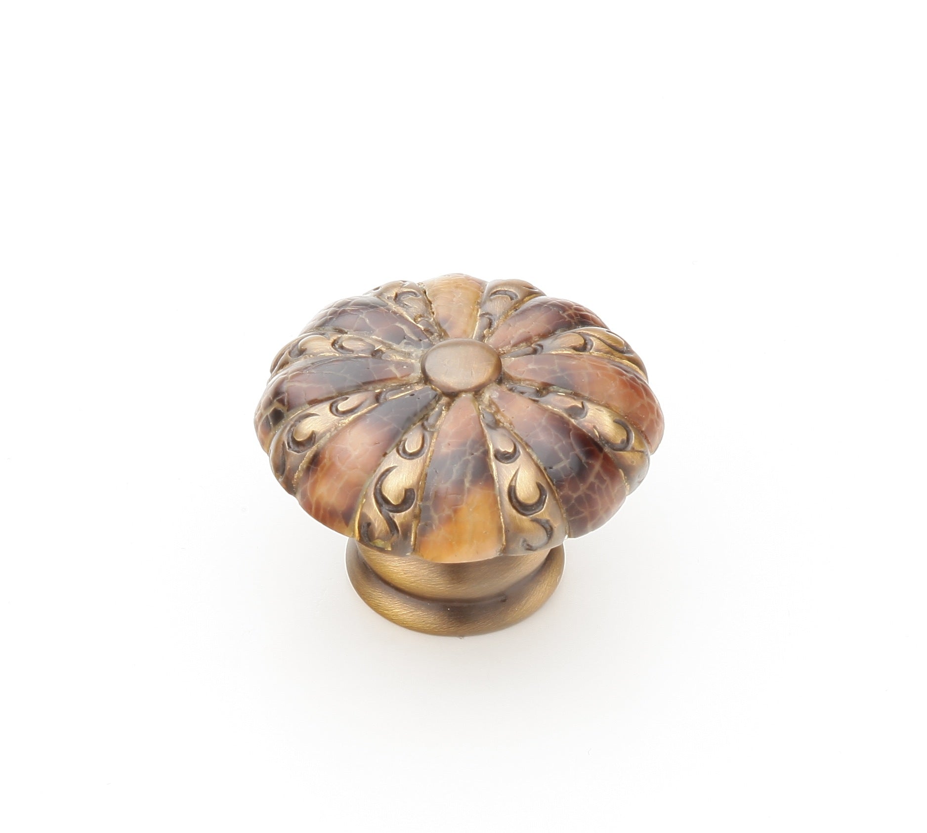 Schaub Tiger Penshell Round Knob Penshell inlaid on Solid Brass 1-3/8" dia