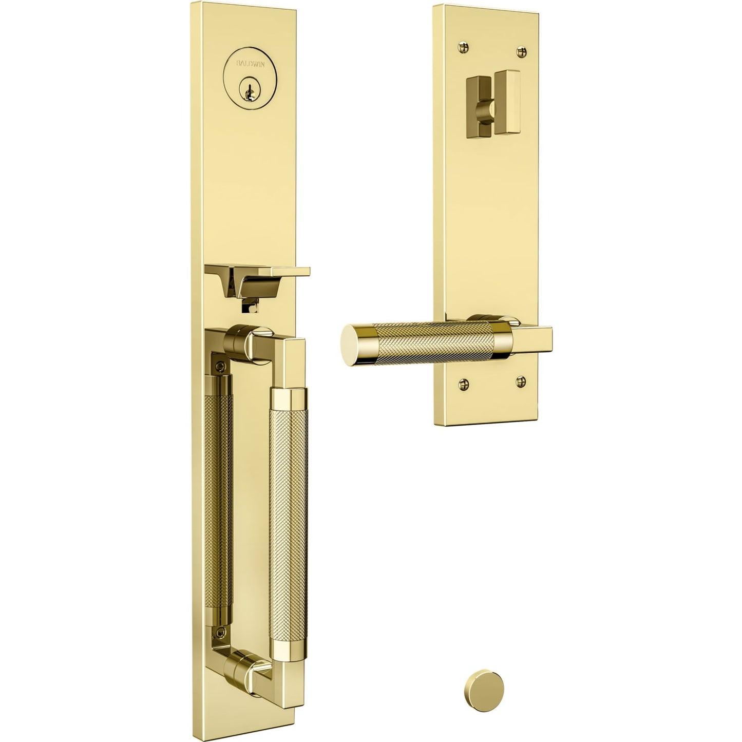 85317 Gramercy Knurled Full Escutcheon Handleset in Non-lacquered Brass