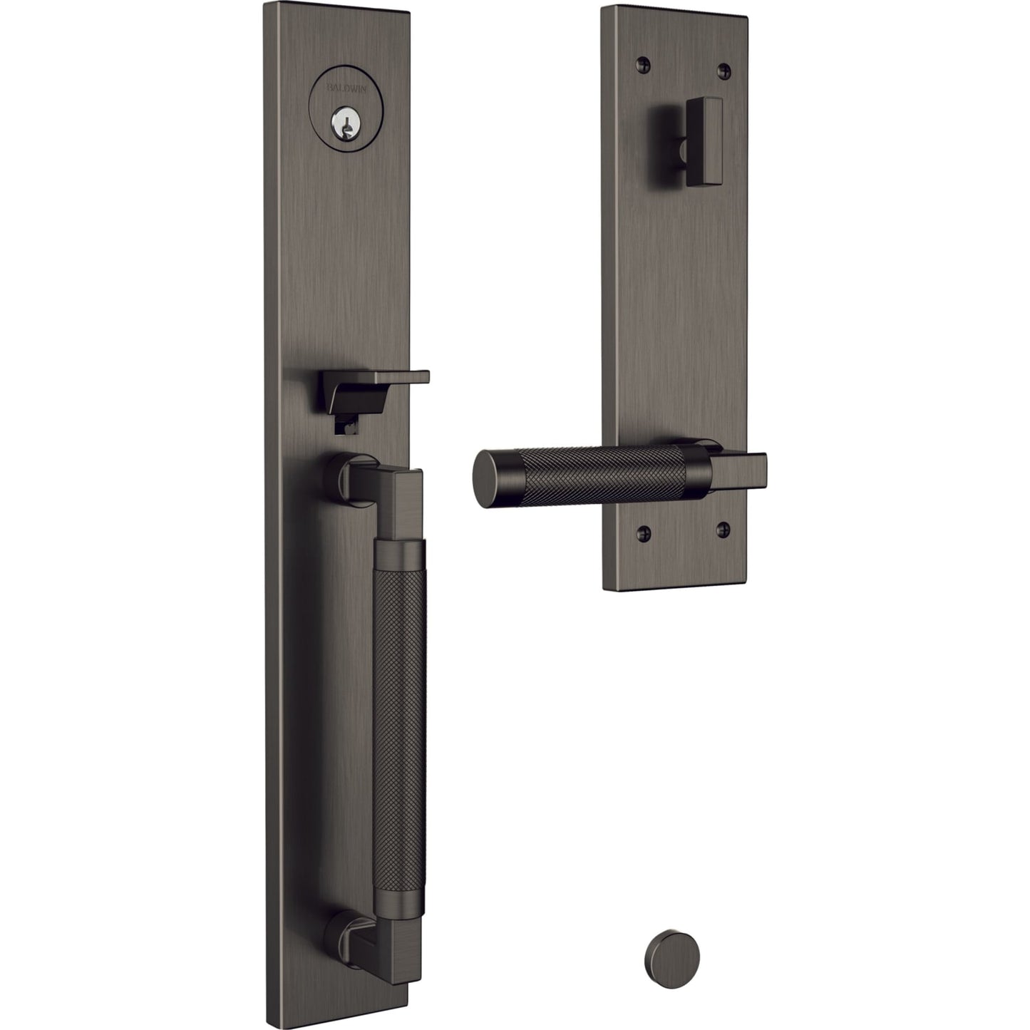 85317 Gramercy Knurled Full Escutcheon Handleset in Lifetime (PVD) Graphite Nickel