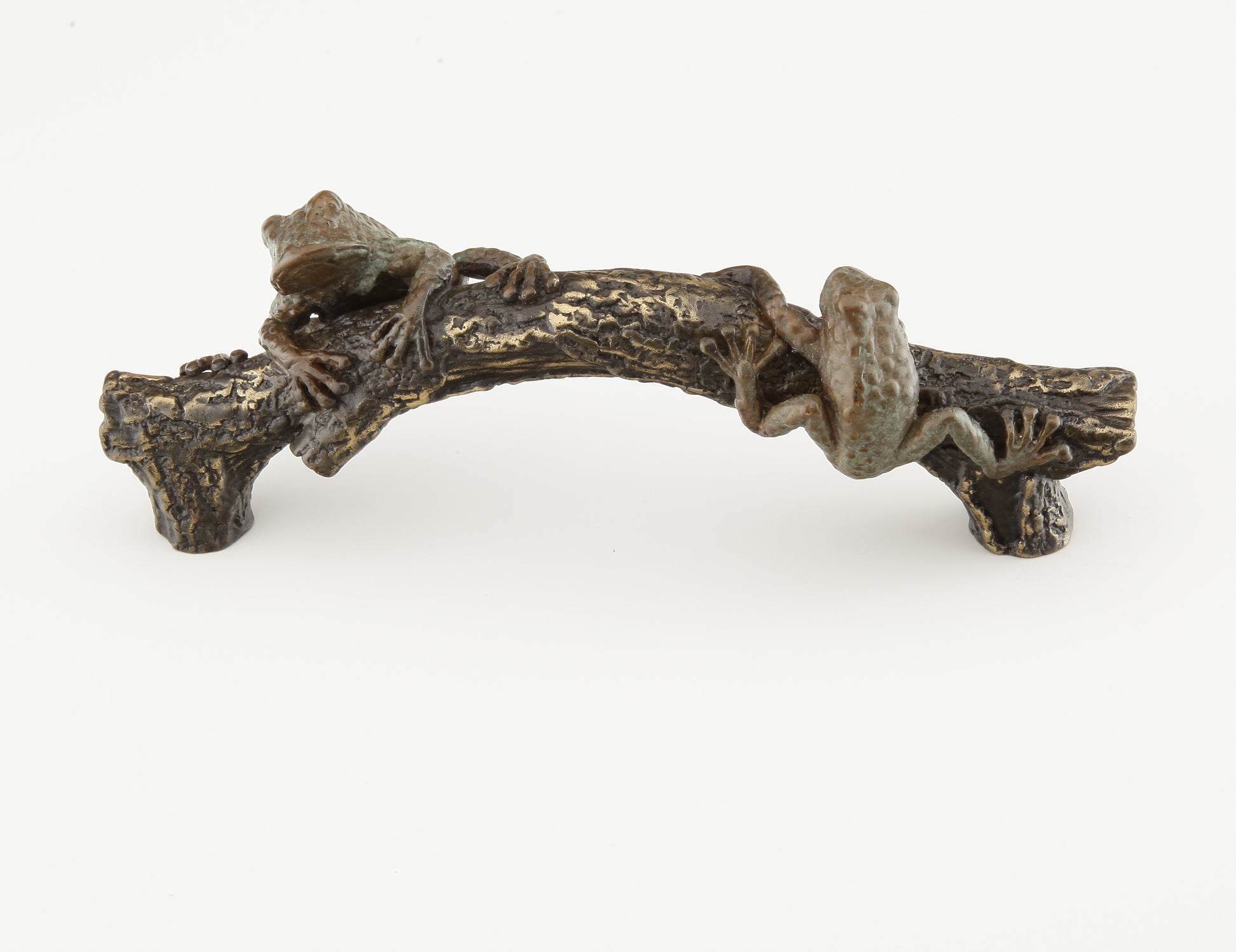 Schaub Nature Solid Brass Frog on a Log Pull  in Highlighted Bronze Finish with Frog in Pompiean Bronze