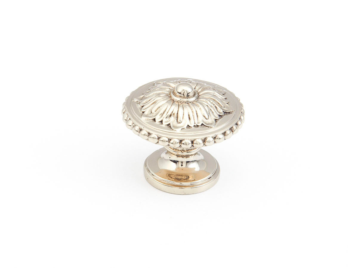 Schaub Solid Brass Knob in Polished White Brass 1-1/4" dia