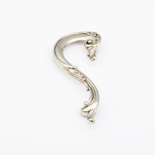 Schaub Solid Brass large curved pull. left in Polished White Brass  5" cc