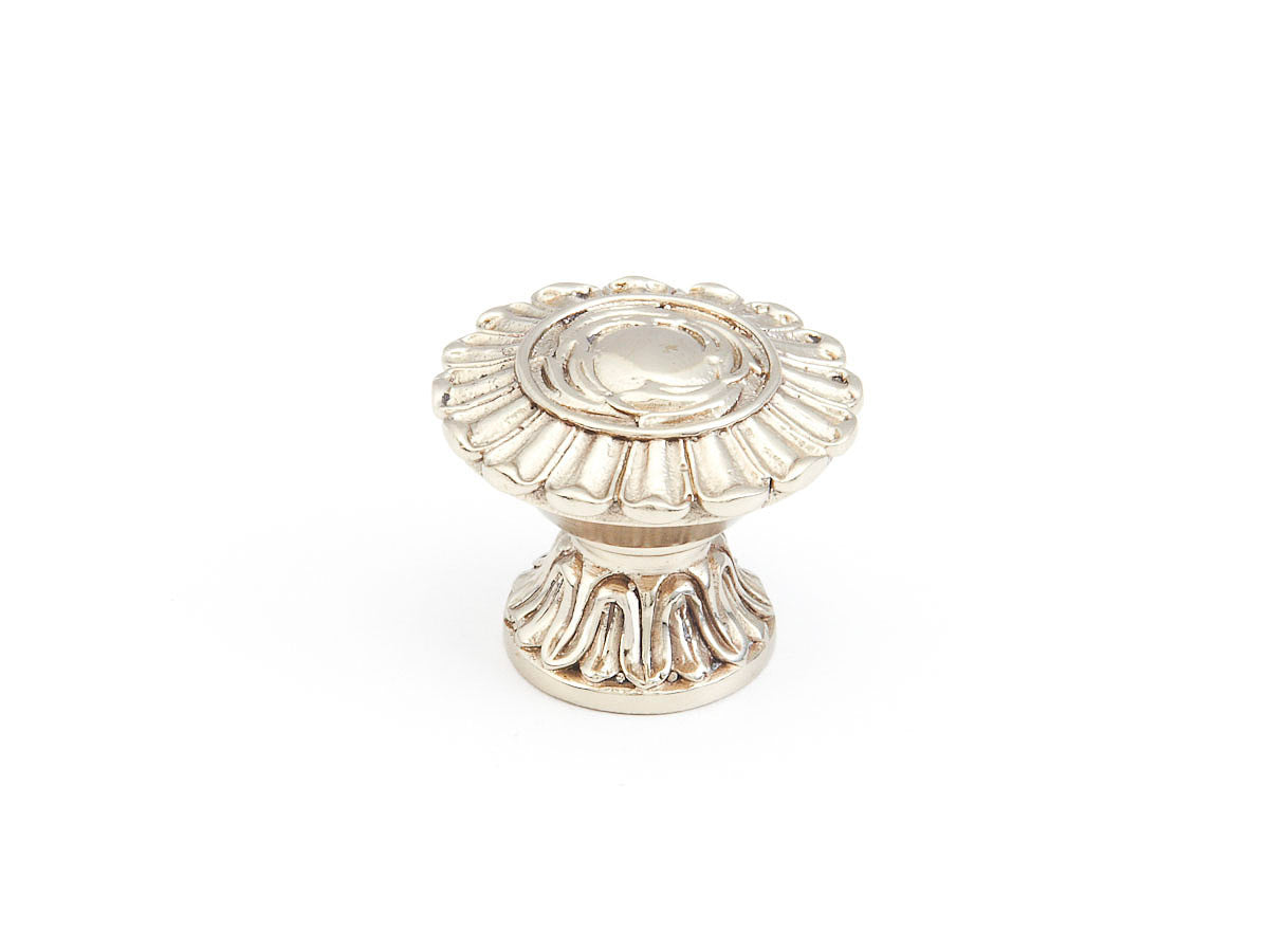 Schaub Solid Brass Knob in Polished White Brass 1-1/4" dia