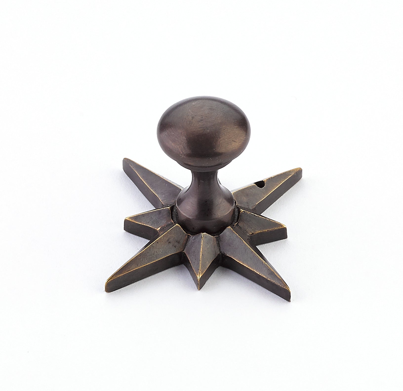 Schaub Brass Knob w/ Star Backplate in Dark Antique Bronze 3/4" dia x 2" backplate