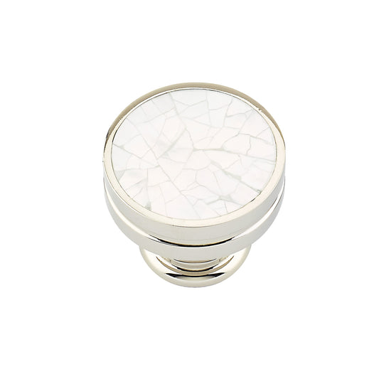 Schaub Mother of Pearl Polished Nickel Round Knob with Mother of Pearl Inlay