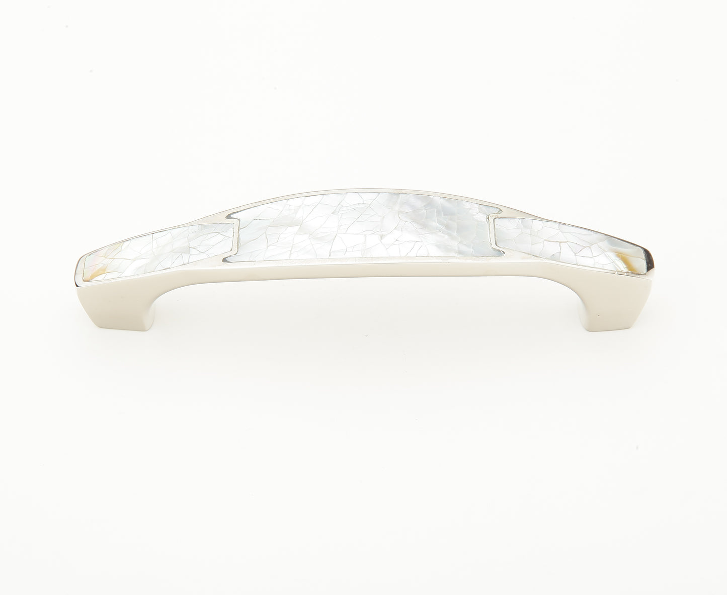 Schaub Mother of Pearl Polished Nickel Pull with White Mother of Pearl Inlay  4" cc