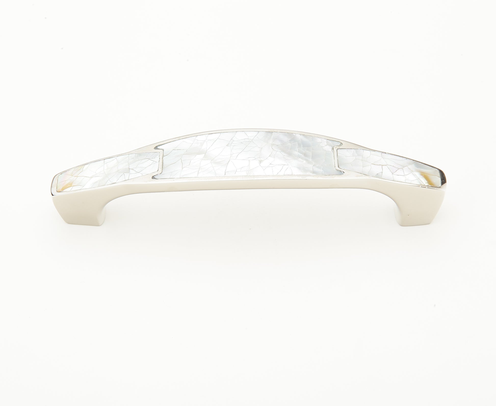 Schaub Mother of Pearl Polished Nickel Pull with White Mother of Pearl Inlay  4" cc