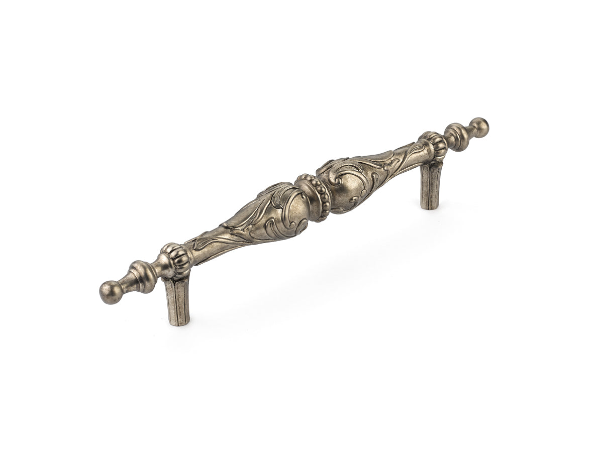 Schaub Cantata Pull 8" cc in Monticello Silver Finish  with beading and scrolls