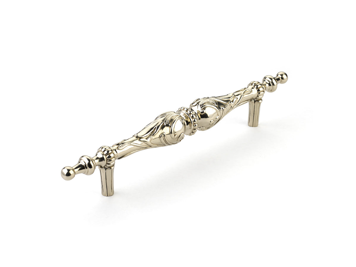 Schaub Cantata Pull 8" cc in Polished White Brass  with beading and scrolls