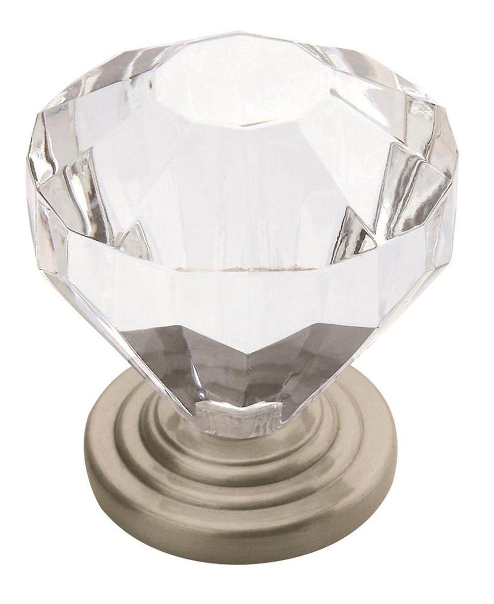Amerock Traditional Classics Knob - 1-1/4 inch (32mm) Diameter - Clear/Satin Nickel