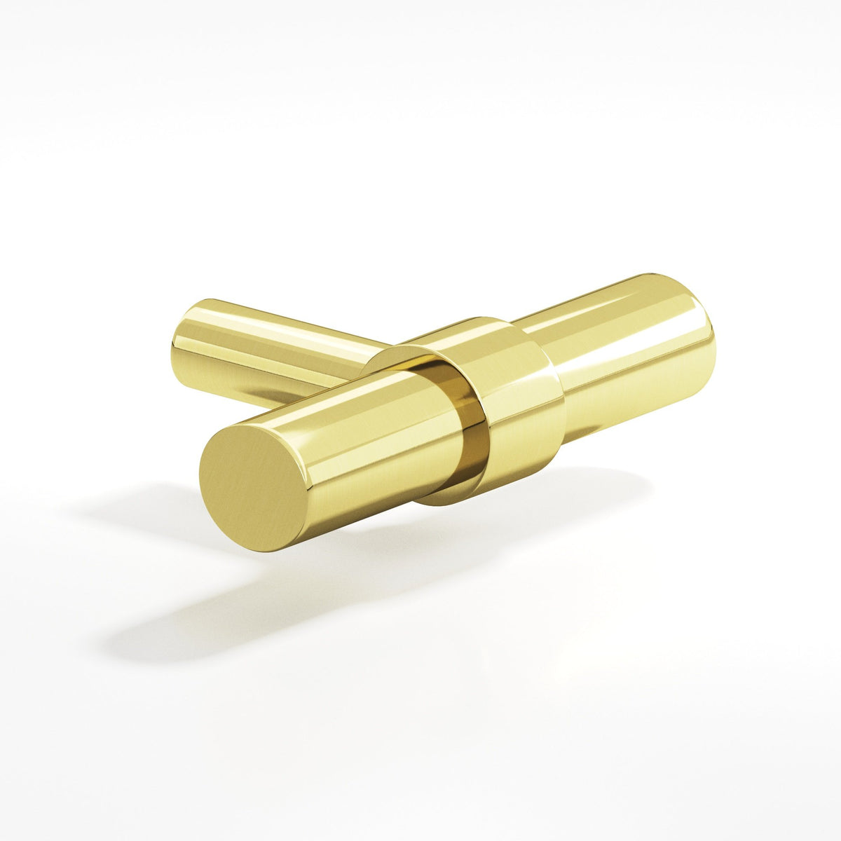 Colonial Bronze 1501 Collared T-Knob with Straight Post, 2 in - Unlacquered Polished Brass