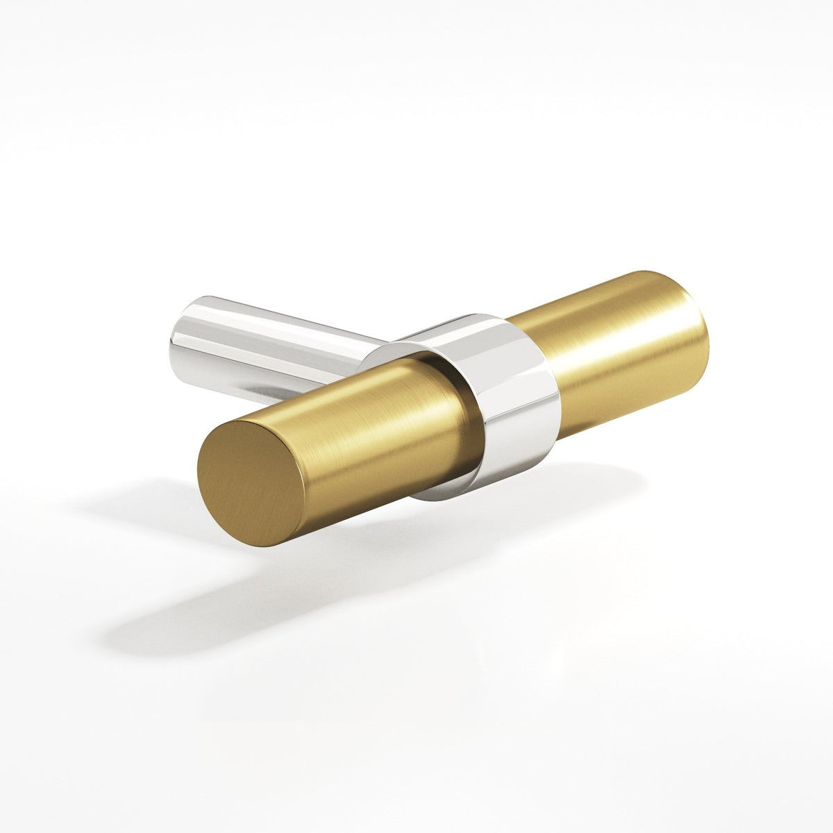 Colonial Bronze 1501 Collared T-Knob with Straight Post, 2 in - Polished Nickel / Satin Brass