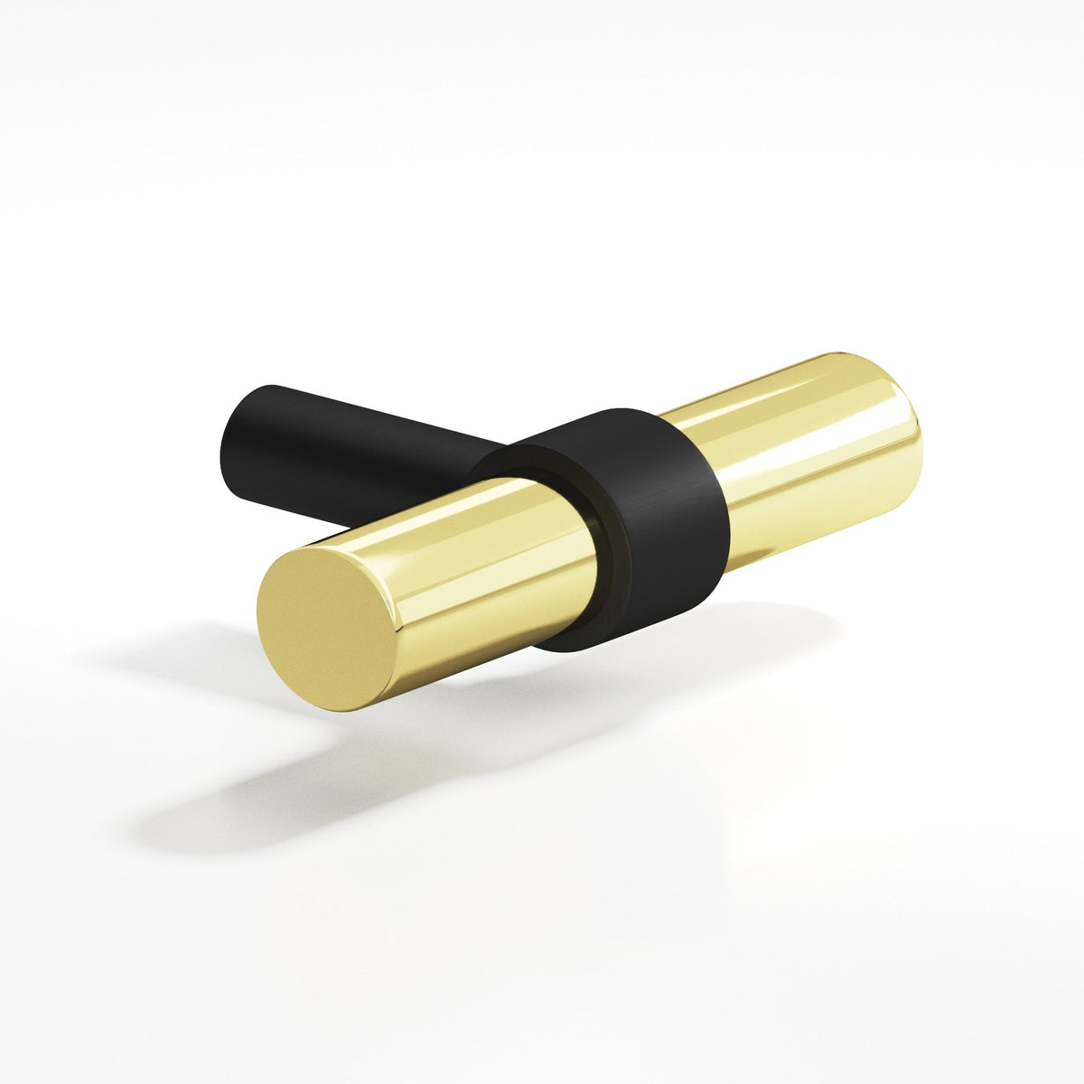 Colonial Bronze 1501 Collared T-Knob with Straight Post, 2 in - Matte Satin Black / Polished Brass