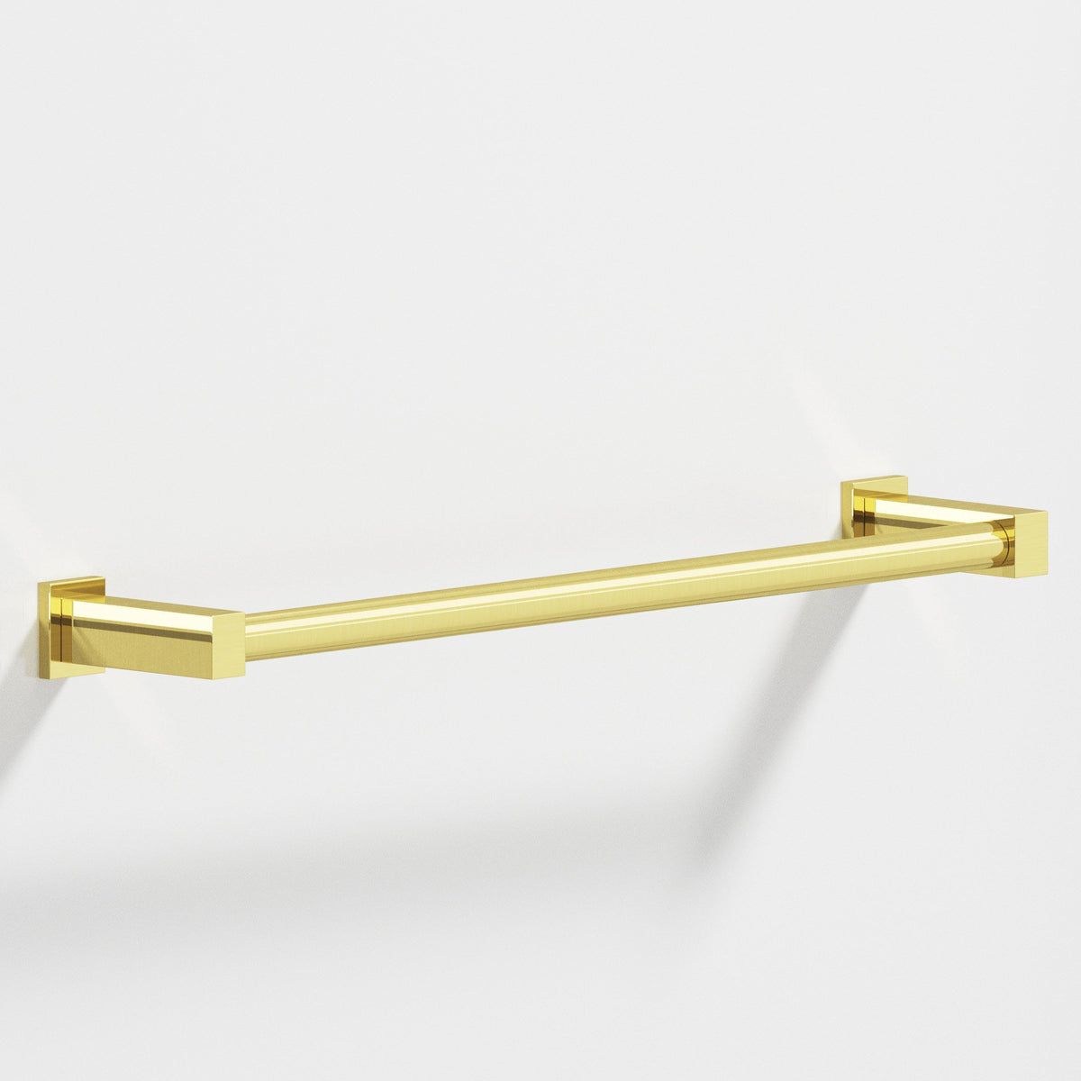 Colonial Bronze 45 Round Towel Bar and Appliance Pull, Fully Encapsulated by Rectangular Posts - Unlacquered Polished Brass