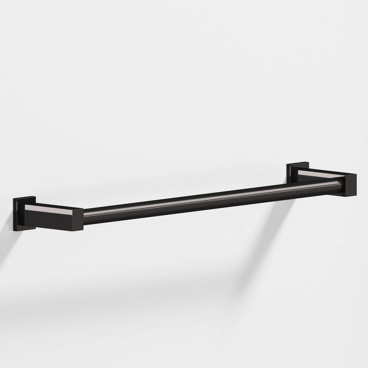 Colonial Bronze 45 Round Towel Bar and Appliance Pull, Fully Encapsulated by Rectangular Posts - Satin Black