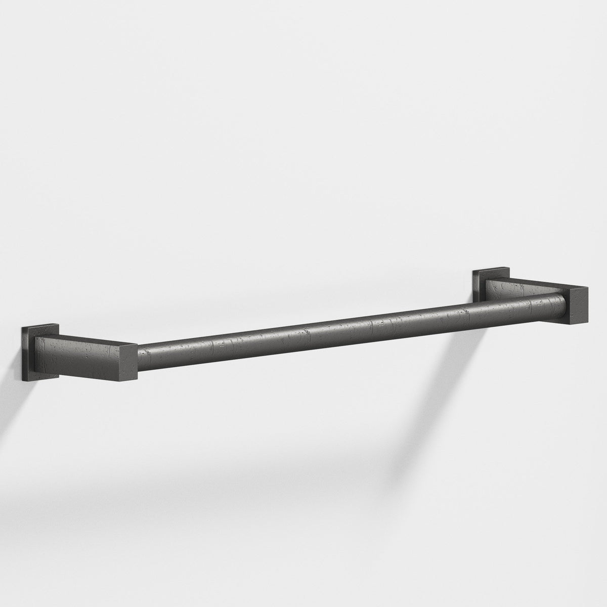 Colonial Bronze 45 Round Towel Bar and Appliance Pull, Fully Encapsulated by Rectangular Posts - Distressed Satin Black