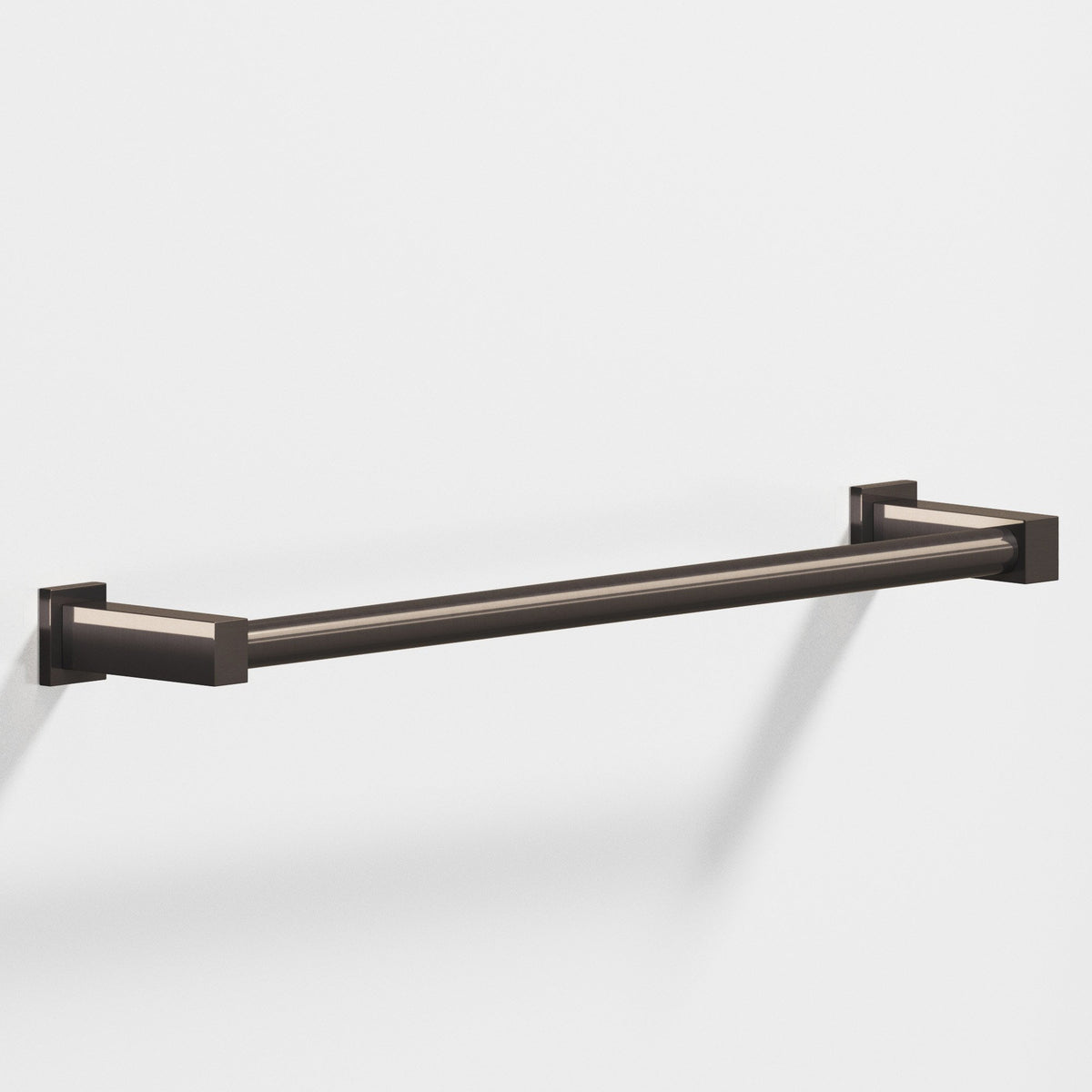 Colonial Bronze 45 Round Towel Bar and Appliance Pull, Fully Encapsulated by Rectangular Posts - Dark Statuary Bronze