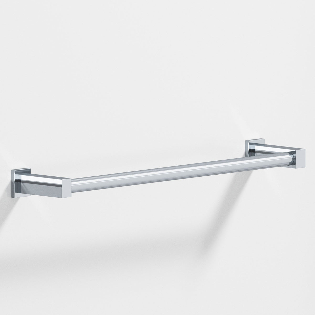 Colonial Bronze 45 Round Towel Bar and Appliance Pull, Fully Encapsulated by Rectangular Posts - Polished Chrome
