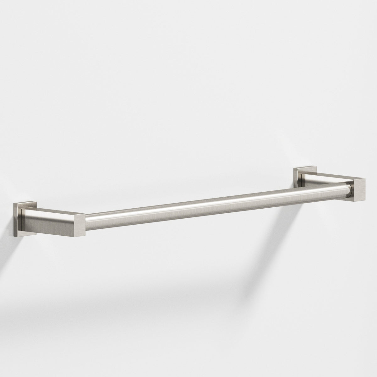 Colonial Bronze 45 Round Towel Bar and Appliance Pull, Fully Encapsulated by Rectangular Posts - Satin Nickel