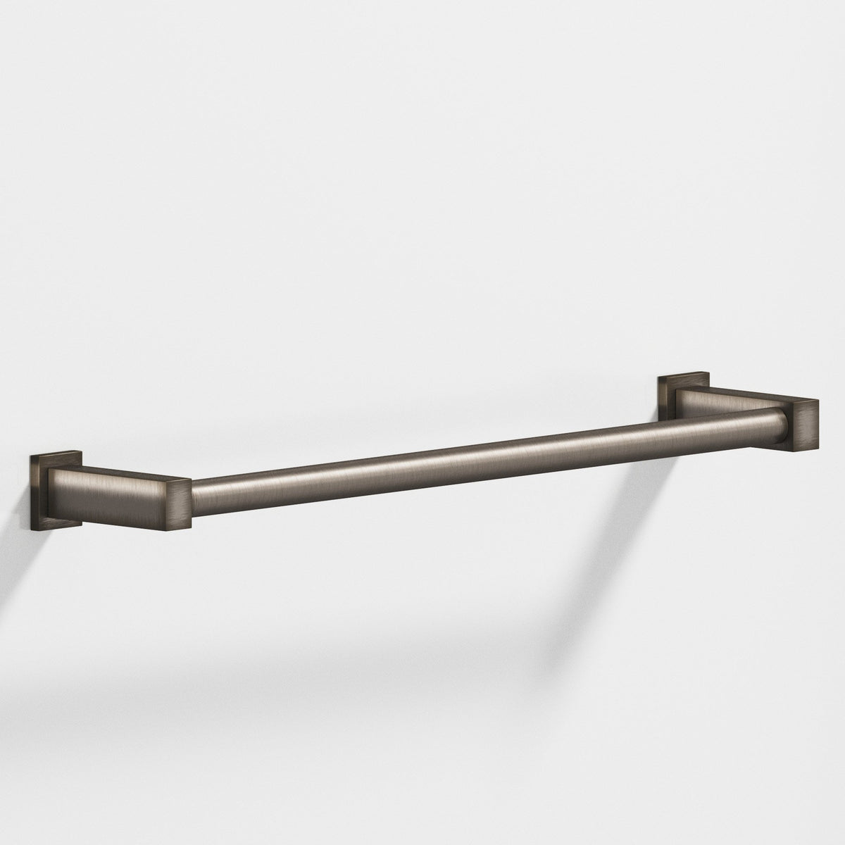 Colonial Bronze 45 Round Towel Bar and Appliance Pull, Fully Encapsulated by Rectangular Posts - Pewter