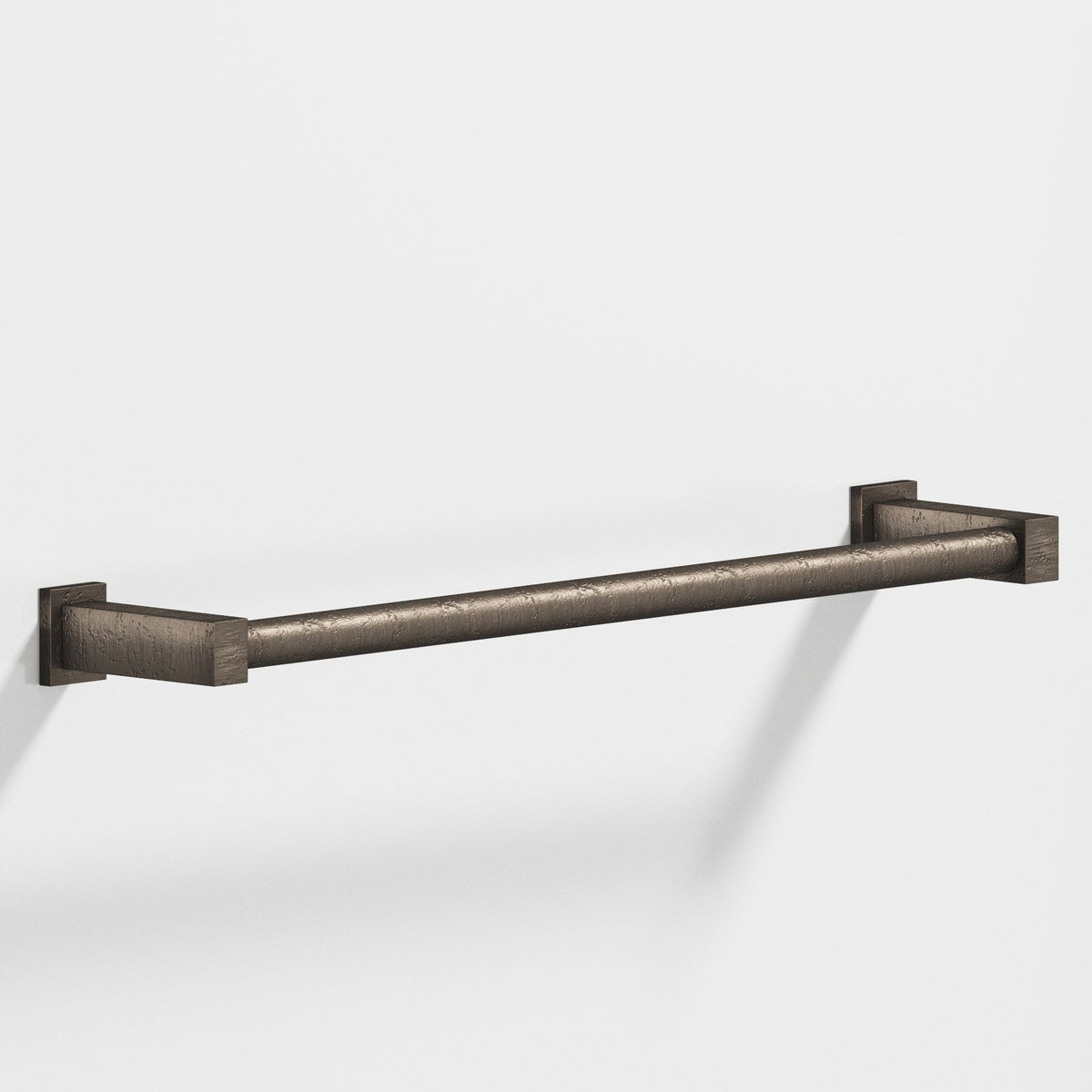 Colonial Bronze 45 Round Towel Bar and Appliance Pull, Fully Encapsulated by Rectangular Posts - Distressed Pewter