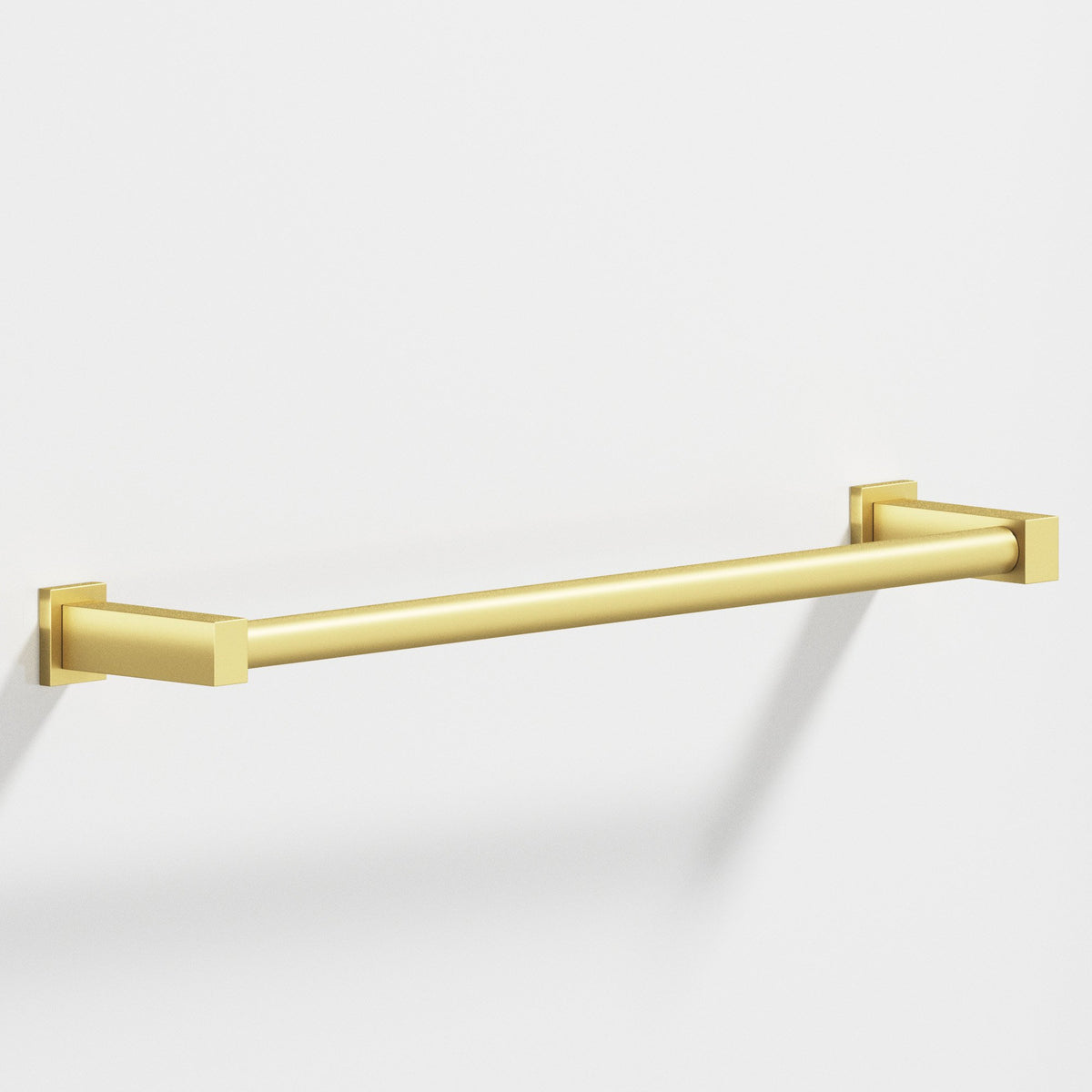 Colonial Bronze 45 Round Towel Bar and Appliance Pull, Fully Encapsulated by Rectangular Posts - Matte Satin Brass