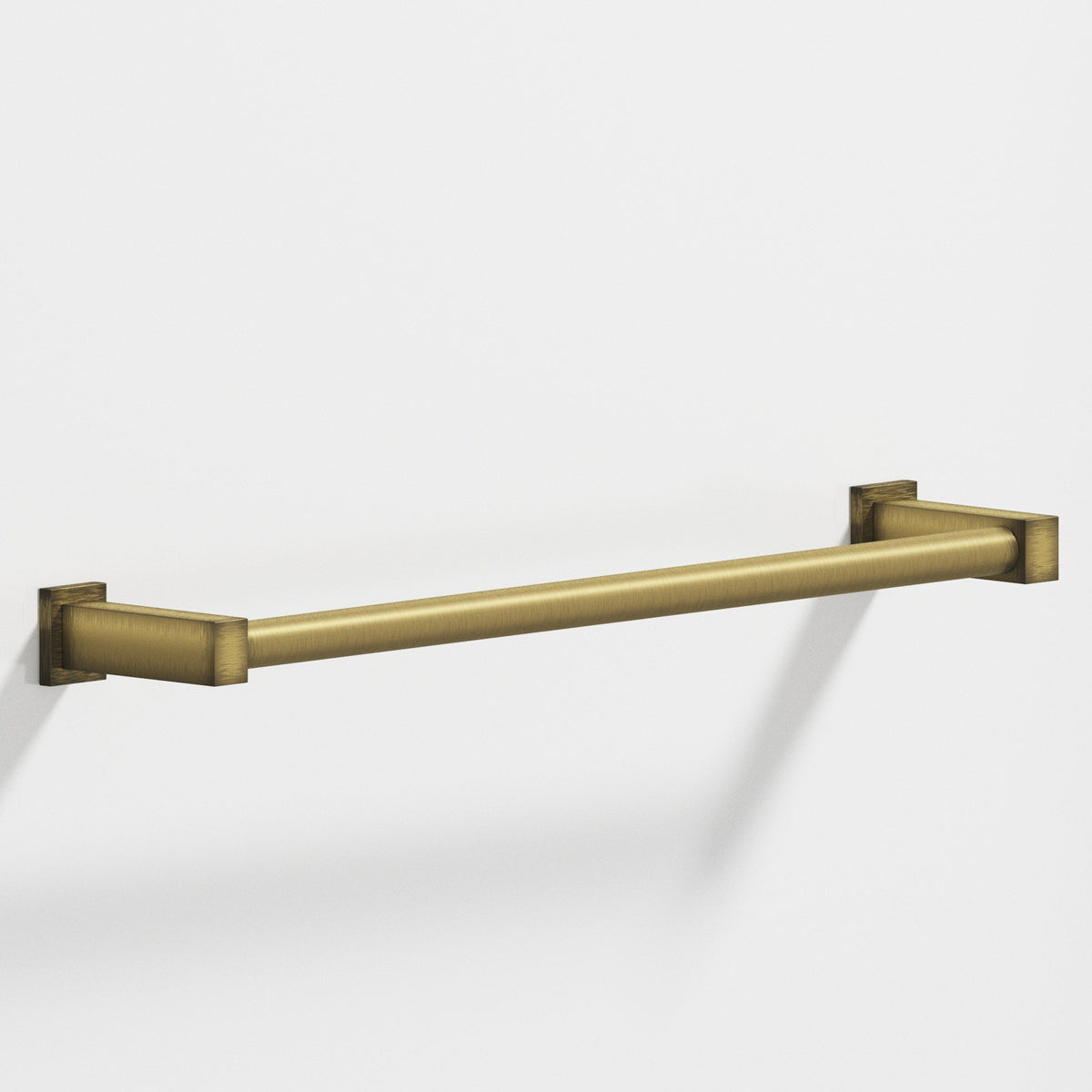 Colonial Bronze 45 Round Towel Bar and Appliance Pull, Fully Encapsulated by Rectangular Posts - Matte Antique Satin Brass
