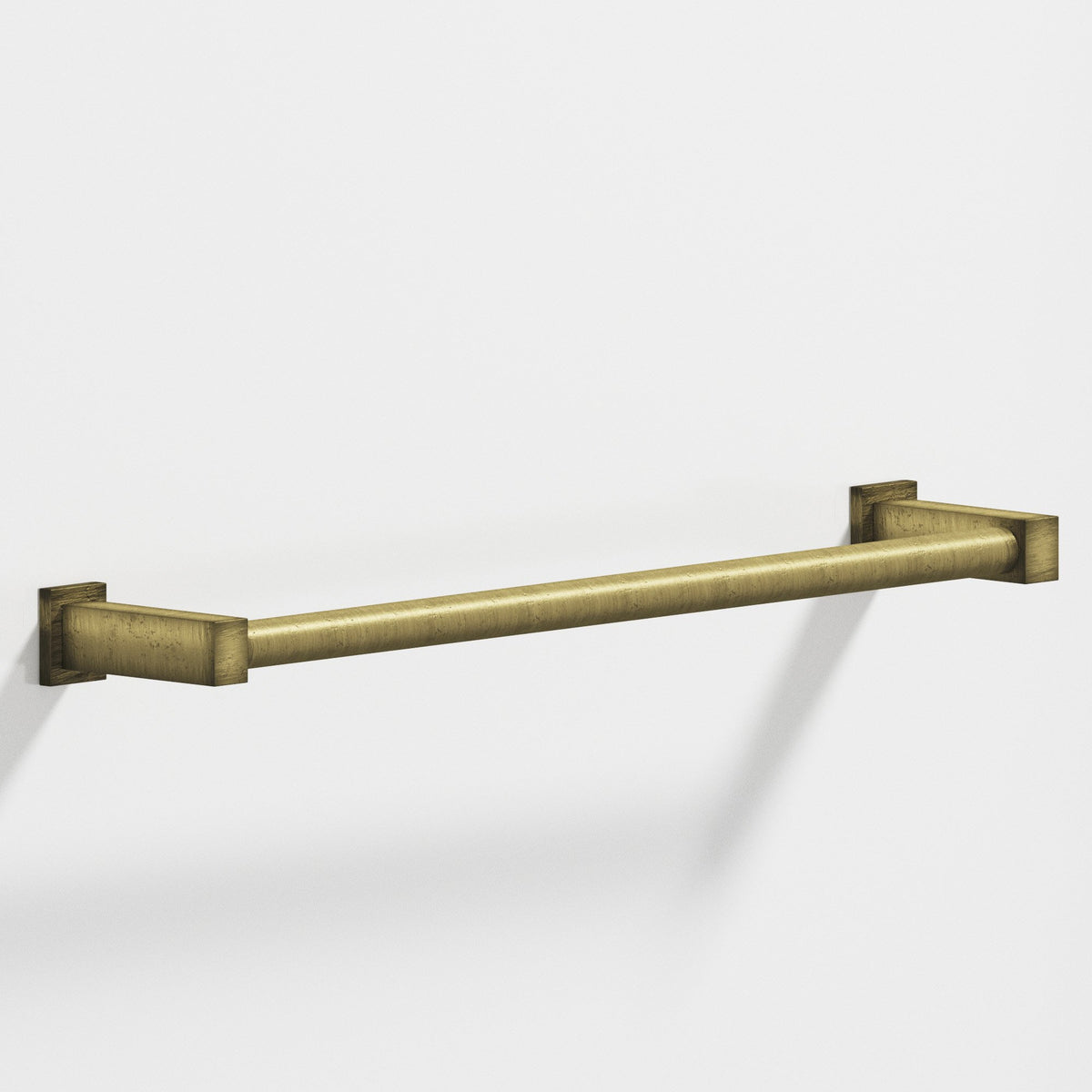 Colonial Bronze 45 Round Towel Bar and Appliance Pull, Fully Encapsulated by Rectangular Posts - Distressed Antique Brass