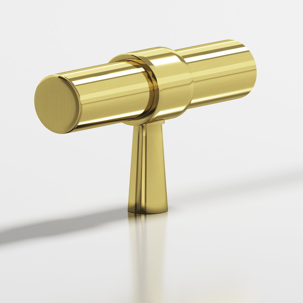 Colonial Bronze 1301 Collared T-Knob with Tapered Post, 2 in - Unlacquered Polished Brass