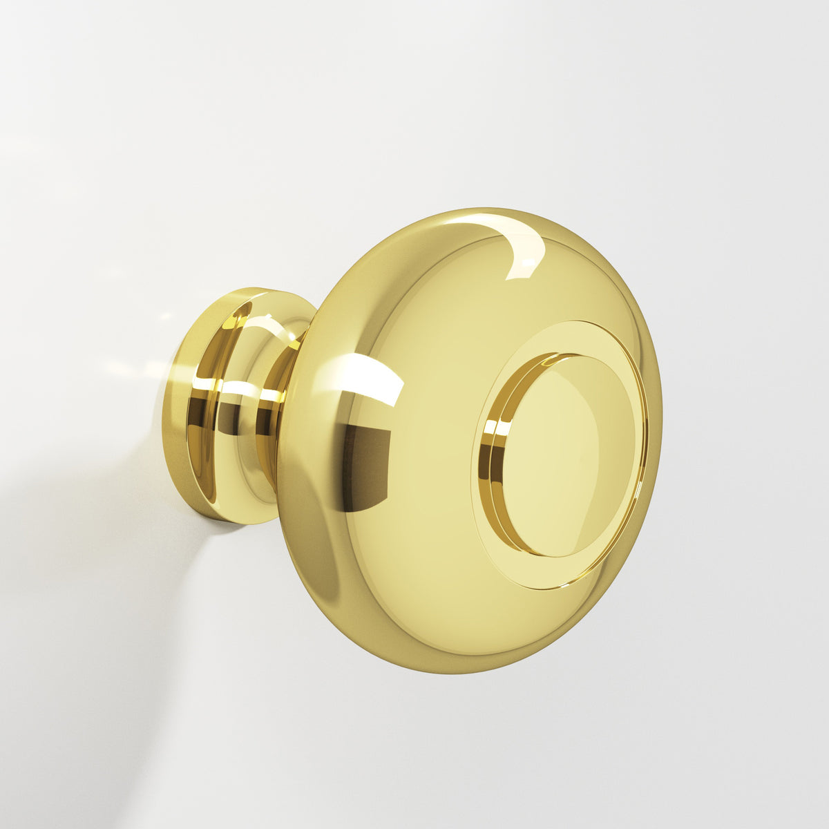 Colonial Bronze 1920 Round Knob with Ringed Face, 1-1/4 in Diameter - Polished Brass