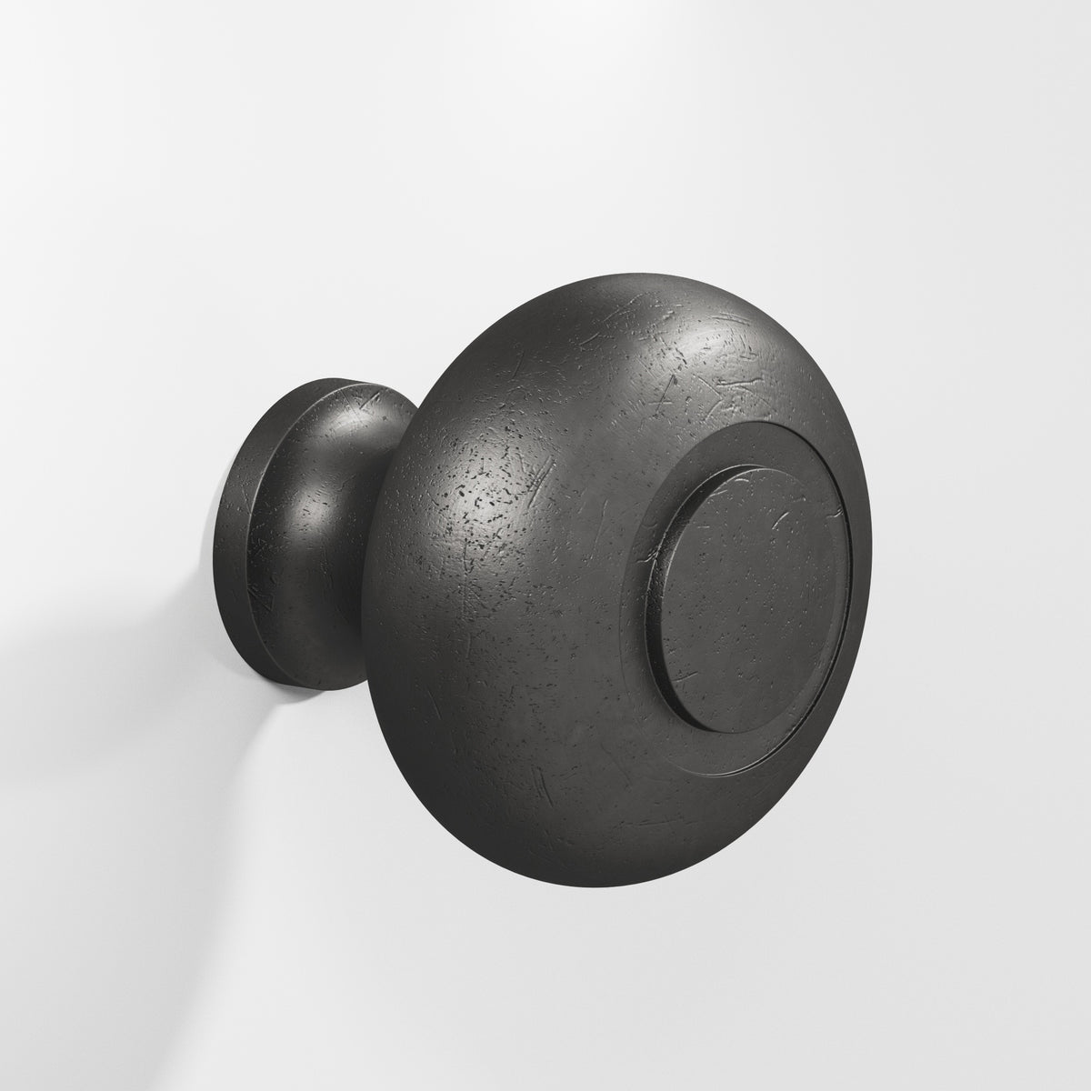 Colonial Bronze 1920 Round Knob with Ringed Face, 1-1/4 in Diameter - Distressed Satin Black