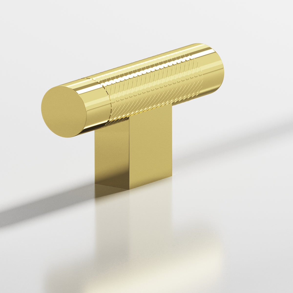 Colonial Bronze 570 Single-Knurled T-Knob with Rectangular Post, 2 in - Polished Brass