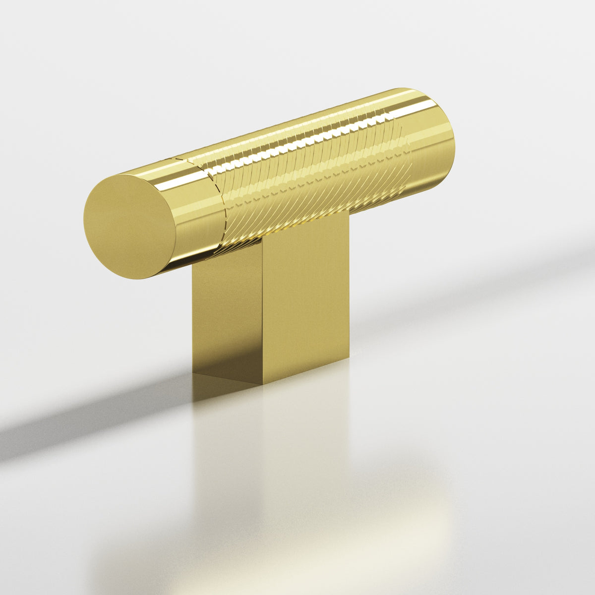 Colonial Bronze 570 Single-Knurled T-Knob with Rectangular Post, 2 in - Unlacquered Polished Brass
