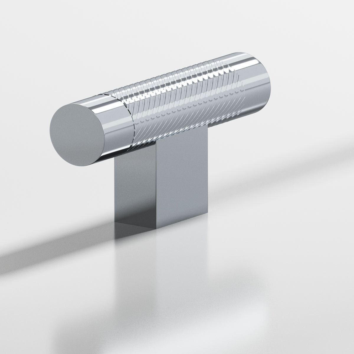 Colonial Bronze 570 Single-Knurled T-Knob with Rectangular Post, 2 in - Polished Chrome