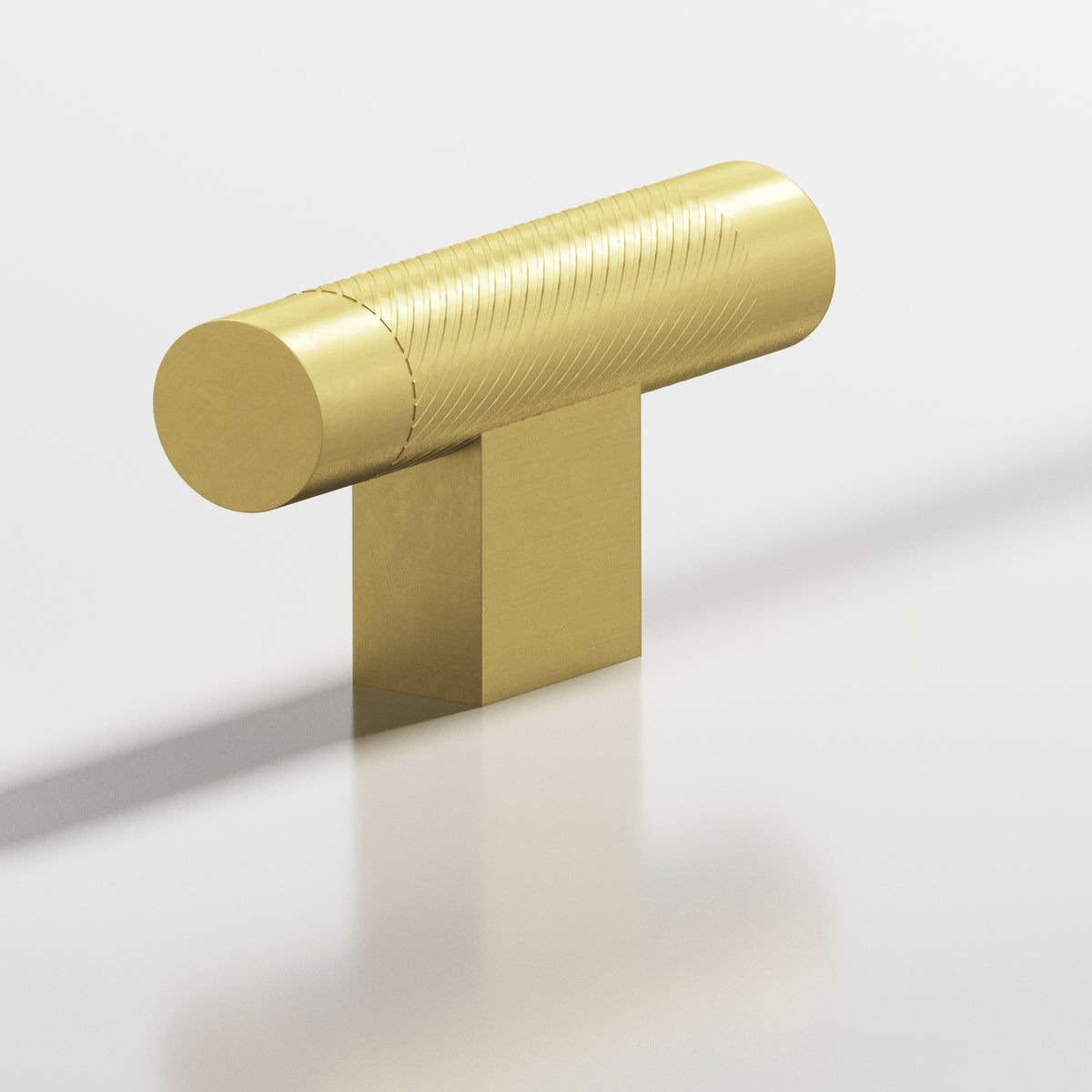 Colonial Bronze 570 Single-Knurled T-Knob with Rectangular Post, 2 in - Matte Satin Brass