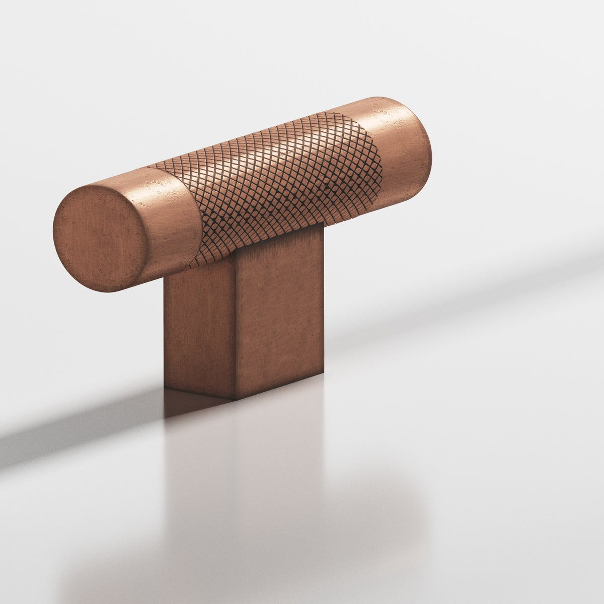 Colonial Bronze 571 Diamond-Knurled T-Knob with Rectangular Post, 2 in - Distressed Antique Copper