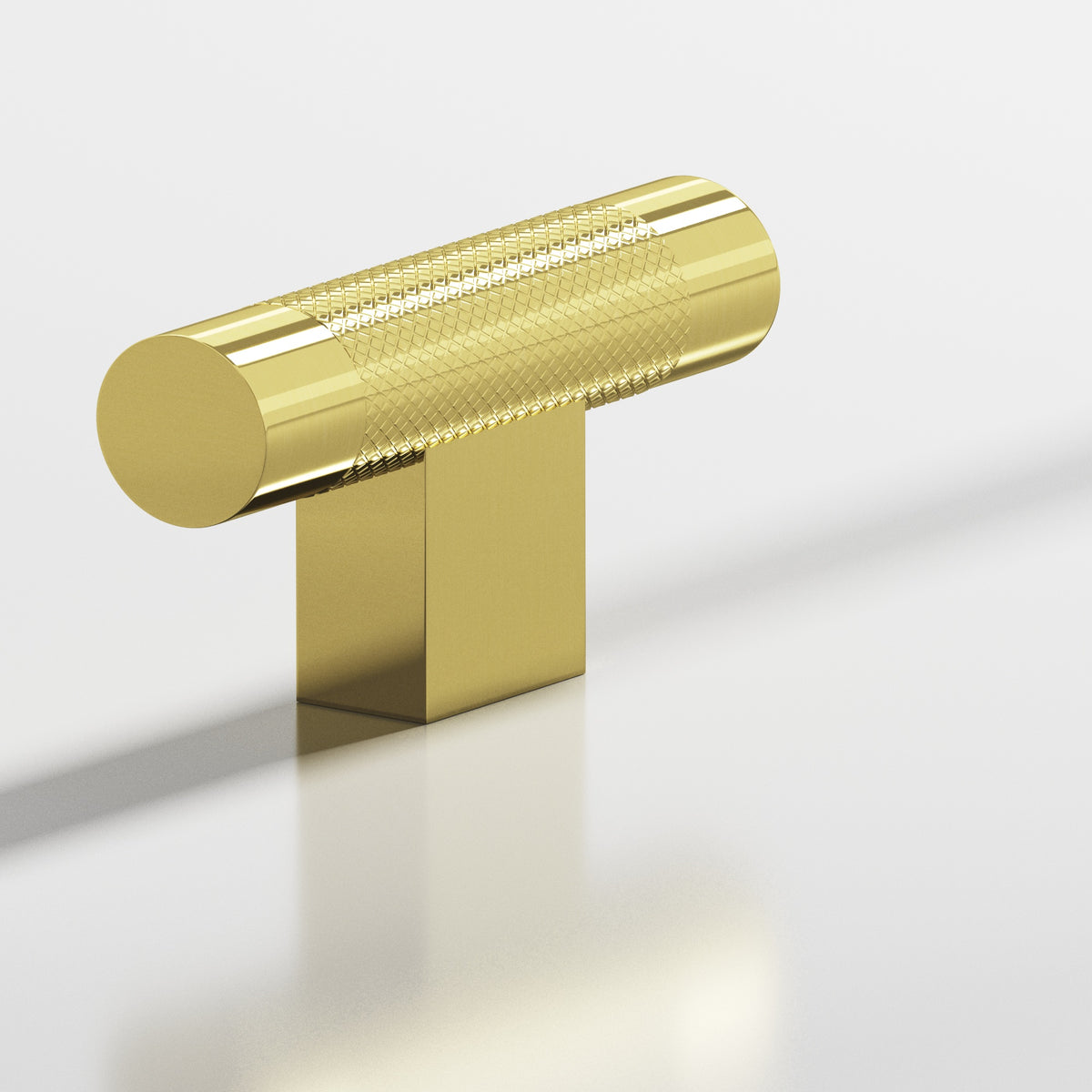 Colonial Bronze 571 Diamond-Knurled T-Knob with Rectangular Post, 2 in - Unlacquered Polished Brass