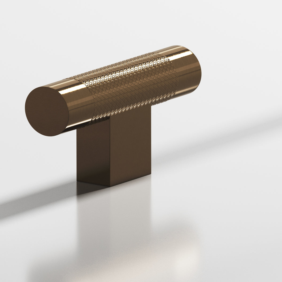 Colonial Bronze 571 Diamond-Knurled T-Knob with Rectangular Post, 2 in - Light Statuary Bronze