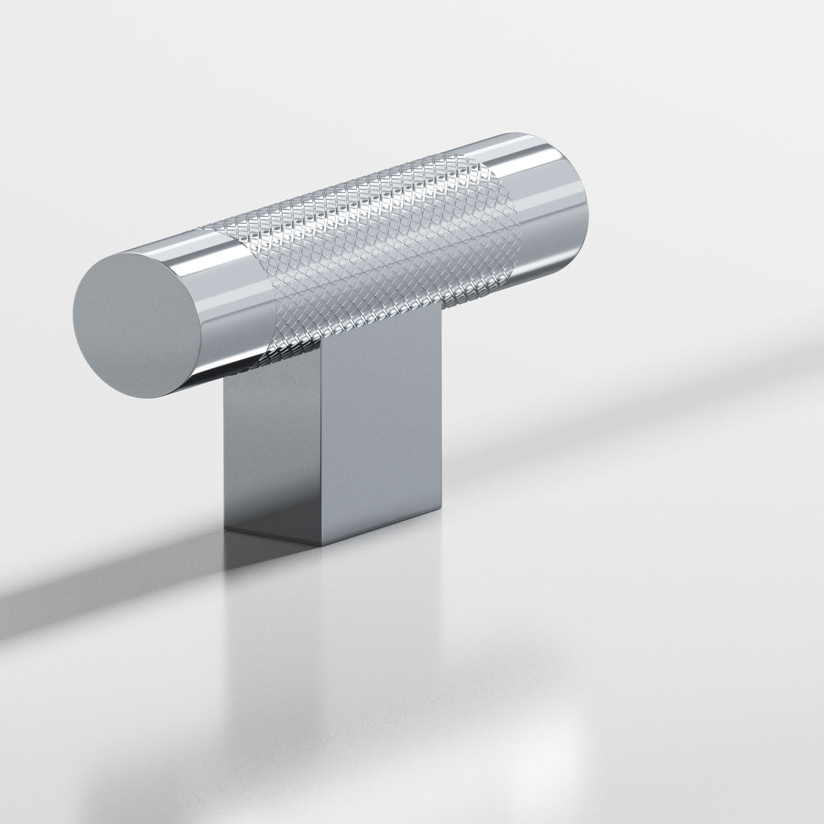 Colonial Bronze 571 Diamond-Knurled T-Knob with Rectangular Post, 2 in - Polished Chrome