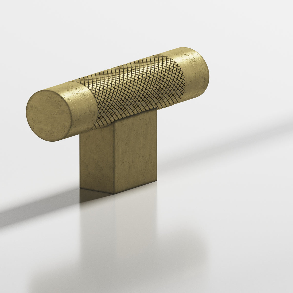 Colonial Bronze 571 Diamond-Knurled T-Knob with Rectangular Post, 2 in - Distressed Antique Brass