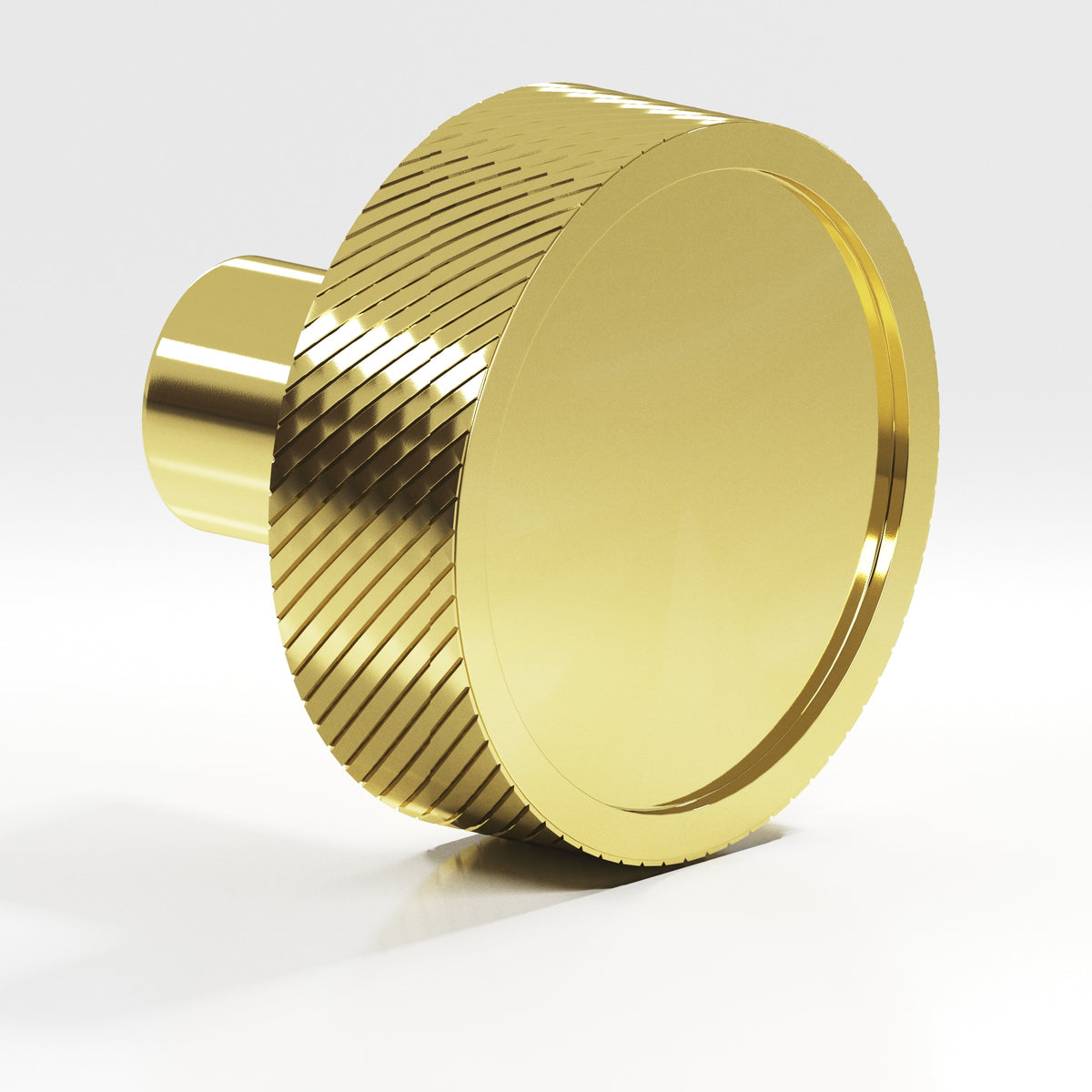 Colonial Bronze 591 Single-Knurled Disc Knob with Straight Post, 1-1/4 in Diameter - Unlacquered Polished Brass