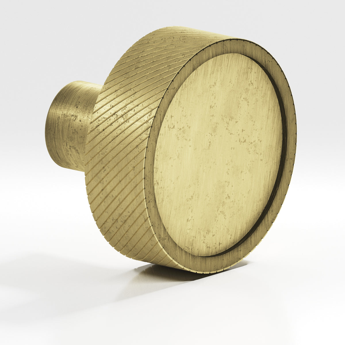 Colonial Bronze 591 Single-Knurled Disc Knob with Straight Post, 1-1/4 in Diameter - Distressed Antique Brass